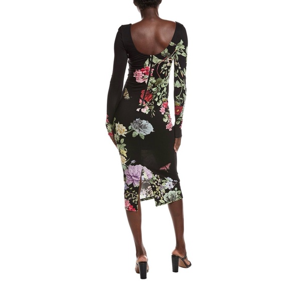 Alice + Olivia Delora scoop neck long sleeve floral  midi dress thumb holes 10 - Picture 2 of 13